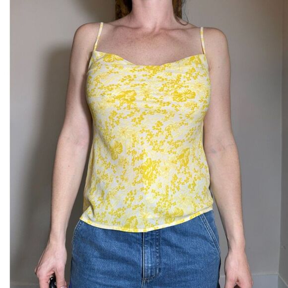 Loft Yellow and White Floral Spaghetti Strapped Cowl Top Size XSP - Picture 3 of 5